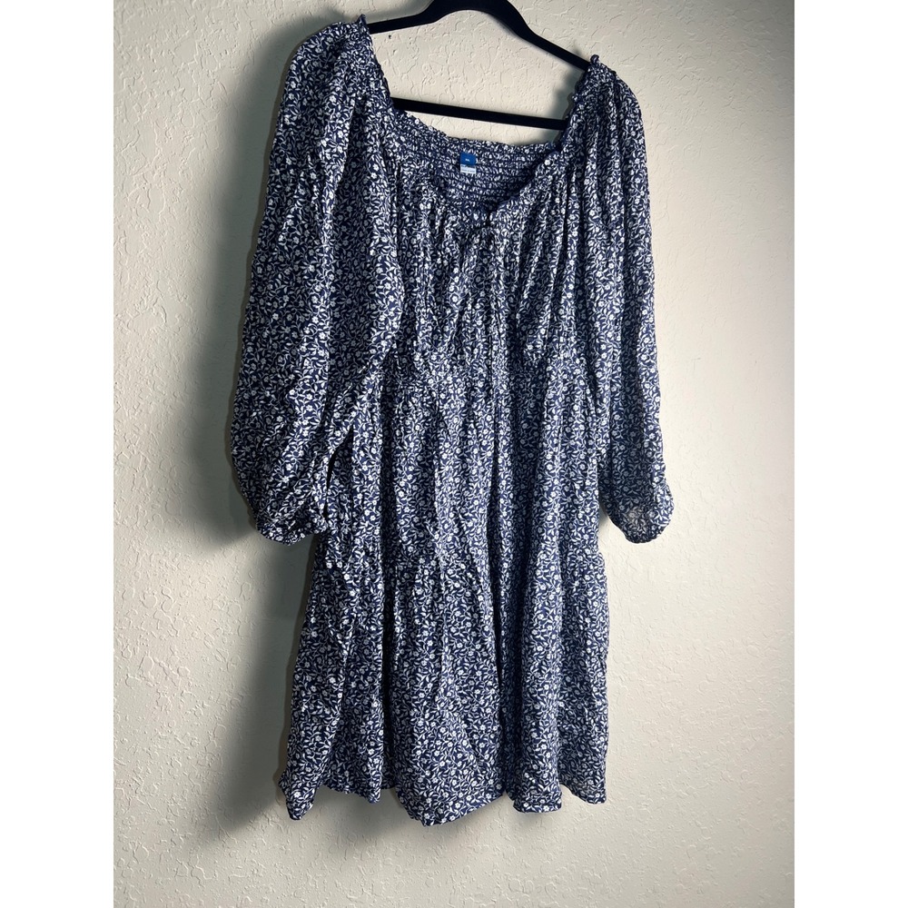 New Old Navy‎ Dress Navy Blue Floral Smocked Tiered Mini Womens XXL Boho Prairie